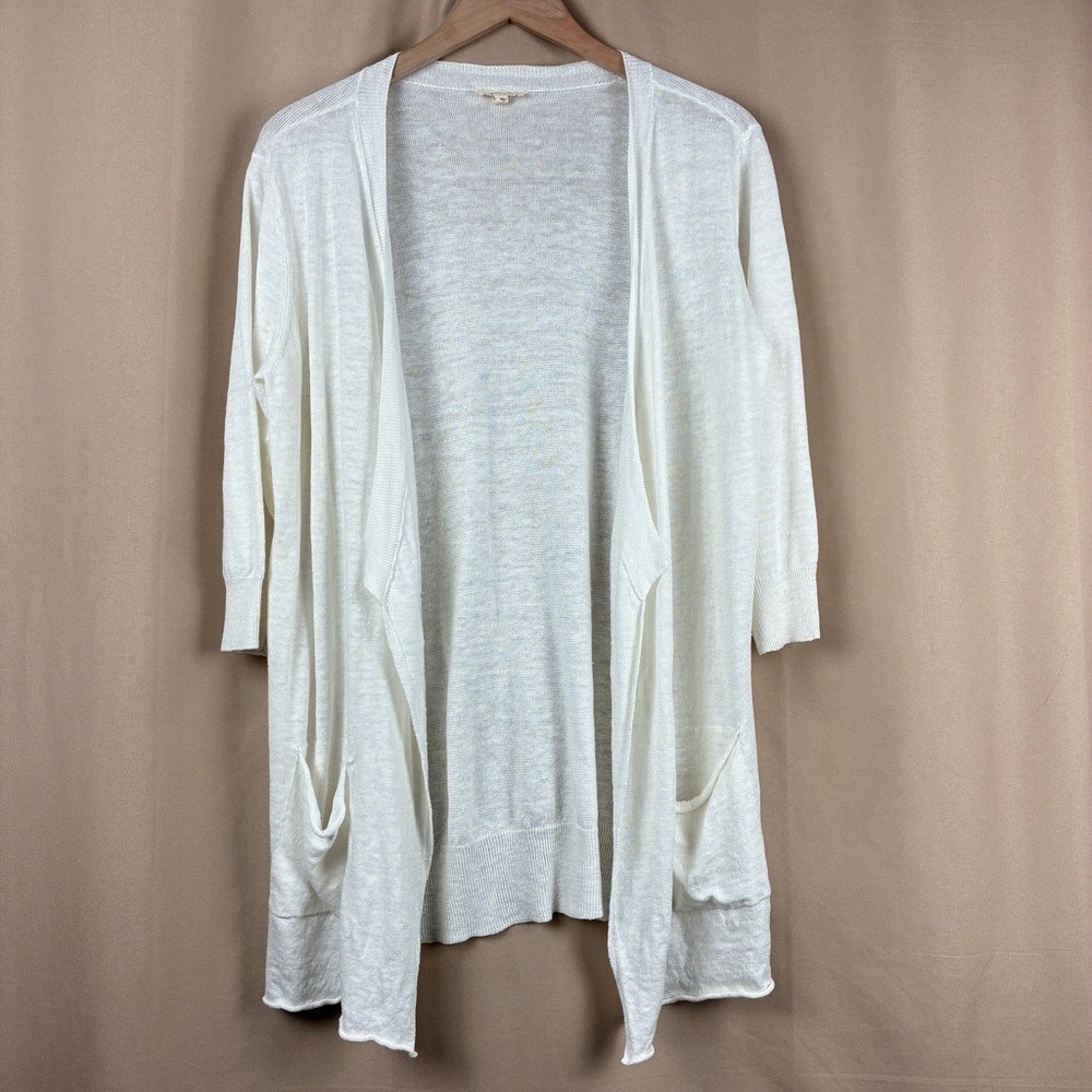 Eileen Fisher Womens Cardigan M Linen White Coastal Minimalist Layering Sweater - Picture 2 of 11